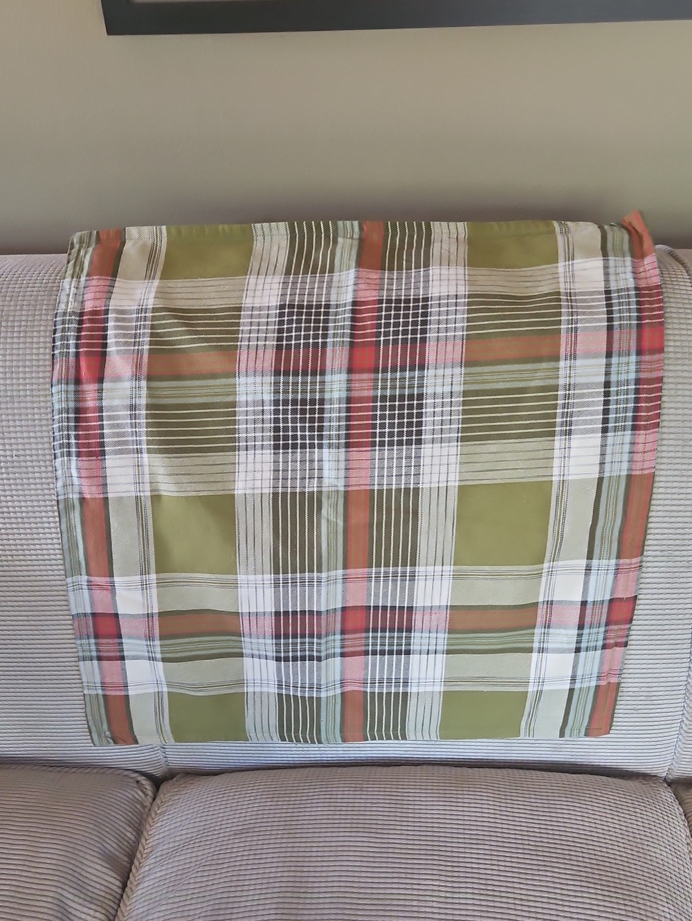 Plaid Cotton Pillow Covers in Olive and Coral -